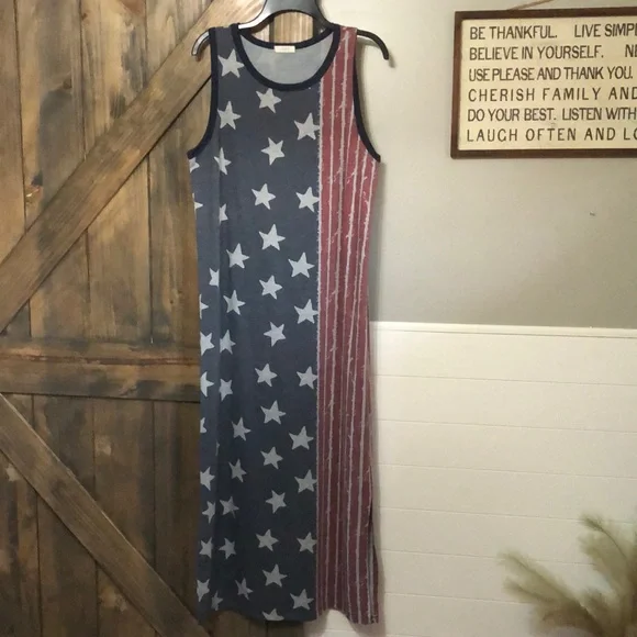 ODDY | Dresses | Oddi Patriotic Flag Maxi Dress In Size Large | Poshmark
